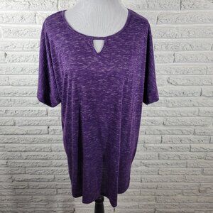 Woman Within Womens Top 1X Plus Tunic Purple Heather Keyhole Poly Blend PUR20E
